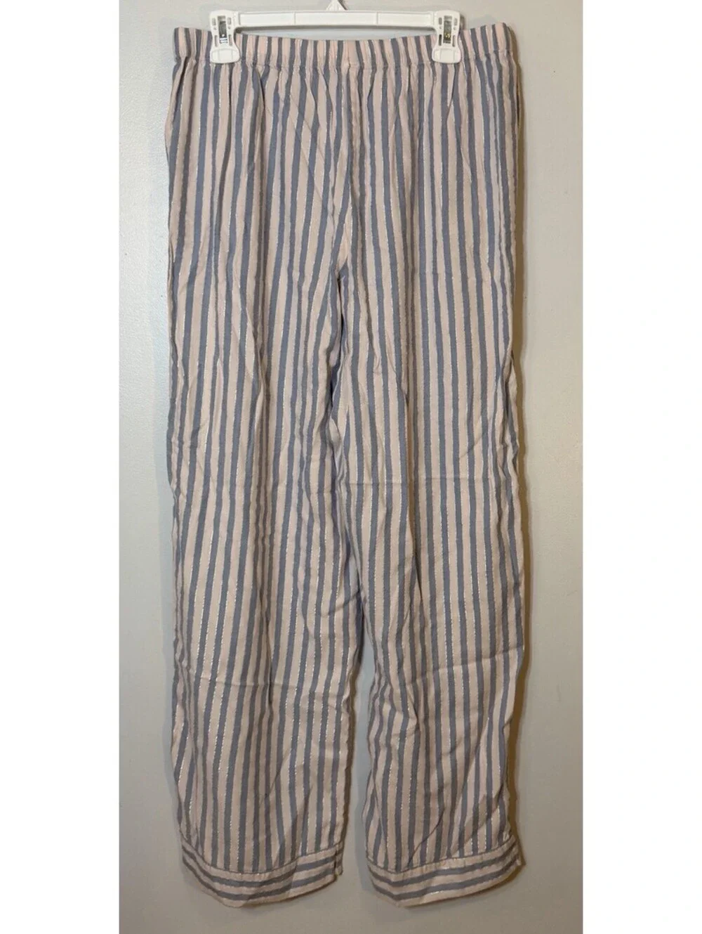 Victoria Secret Pink & Blue Stripe Soft Pajamas Lurex Sparkle Shimmer Large EUC